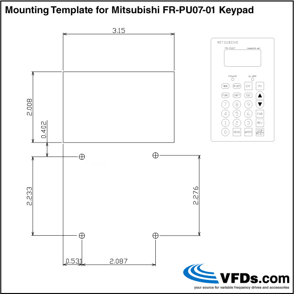 Mitsubishi FRPU0701 Keypad Mounting Template